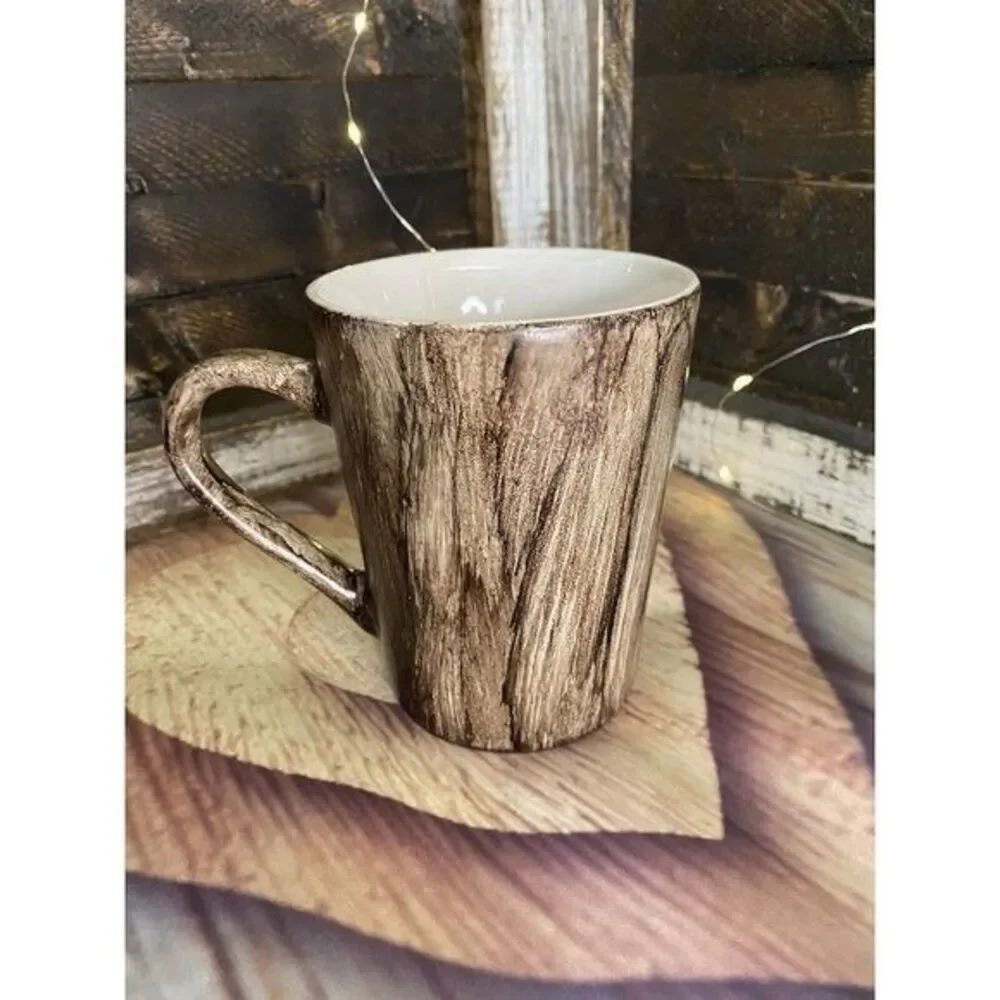 Rustic Wood Grain Coffee Tea Cup Mug Hand Painted Matte Finish 4.5 X 3.5 in